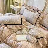 4/6Pcs Elegant French Pastoral Flower Bedding Set Vintage Floral 100% Cotton Double Queen King Duvet Cover Pillowcase Bed Skirt