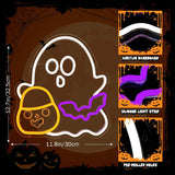 Ghost Candy Bat Neon Light Dimmable Neon Sign Kids Trick or Treat Party Wall Light Halloween Boutique Store Bedroom Holiday Lamp