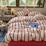 Ins Nordic Bedding Set Simple Style Striped Duvet Cover Set Soft Flat Sheet Single Twin Size Double Bed Sheet Set For Bedroom