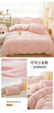 Pink Bedding Sets Solid Color Washed Cotton Home Girls Bedroom Decor Duvet Cover Pillowcase Bedspread Embroidery Four Piece Set