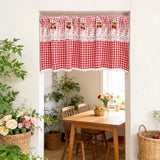 Korean Countryside Style Cute Cherry Lace Short Curtain,Red Two Tone Checkered Small Window Curtains for Kitchen-Home Drapes