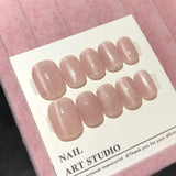 10Pcs Handmade Press on Nails Full Cover Glitter Cat Eye Solid Color Gentle Short Square Ballerina False Nails Wearable Manicure