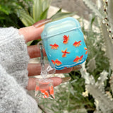 sea blue goldfish pattern silicone wave earphone case for airpods 1 2 3 4 pro pro 2 protection cover lovely  koi fish pendant