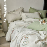 Vintage French Pastoral Flower Print Bedding Set 100% Cotton Double Yarn Soft Duvet Cover Flat/Fitted Bed Sheet Pillowcases 4Pcs