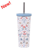 830ML Large Hole Thermos Cup With Straw And Pattern,Mug,Double Layer Stainless Steel Vacuum Flasks,Portable Insulated Water Cup