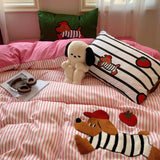 Embroidered Running Dog Soft Bedding Set Duvet Cover Bedclothes Bedspread Pillowcases Flat Sheets Comforter Sets for Girls