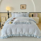 Luxury Thickened Carved Velvet Lace Ruffles Princess Bedding Set Queen King Size Plush Duvet Cover Bed Sheet Pillowcase