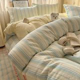 Striped Bedding Set INS Nordic Girls Soft 100% Cotton Bed Sheet Queen King Size Duvet Set Comforter Set Pillowcase Bed Linens