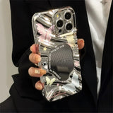 Y2K Butterfly Plating Wave Mirror Phone Case For iPhone 16 15 14 13 12 11 Pro Max XR X XS 7 8 Plus Bracelet Shockproof Cover