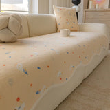 Lovely Floral Print Wavy Edge Sofa Cushion Thick Plush Warm Sofa Cover for Autumn Winter Elegant Sectional Anti Slip Home Decor