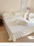 Korean Princess Style Lace Ruffles Wedding Bedding Set Soft Rose Flowers Four-Piece Set Duvet Cover Bed Sheet Pillowcase 4Pcs