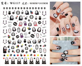 3D Luminous Nail Stickers Decals Black White Spider Web Skull Alien Planet Glow In The Dark Halloween Manicure Foils Tattoo Tips