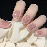 10pcs blush shell pink bright designs false nails with glue long coffin ballet press on nails handmade acrylic pink fake nails