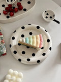 Sugar Miss Polka Dot Ceramic Plate Hepburn Style round Bubble Spoon Long Handle Elliptical Dessert Plate Chinese Manufacturer