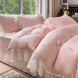 Rose Embroidery Bedding Set Silky Luxury Bedsheets Set Pillowcase Duvet Cover Bedclothes Skin-friendly Bed Linen Home Textiles