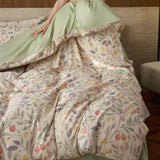 20% Linen and Cotton Bedding Sets Print Duvet Cover Sheet Pillowcase 4pcs Breathable Underwear Bed Linens