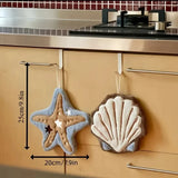 New Summer Ocean Themed Hand Towel, Shell Starfish Shaped Plush Hand Towel, Bathroom and Kitchen Hanging Towel