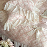 Princess Style Lace Ruffles Bow Bedding Set Lyocell Soft Silky Cool Feeling Duvet Cover Bed Sheet/Fitted Sheet Pillowcases 4Pcs