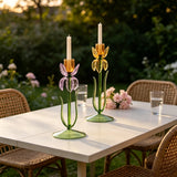 Color Floral Art Glass Candlestick Handmade Taper Candle Holder Exquisite Tabletop Ornament for Living Room Wedding Home Decor