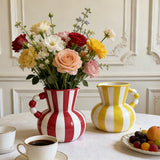 Retro Stripe Ceramic Vase, Elegant Minimalist Home Decor for Living Room Table