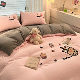Cute Cartoon Pattern Embroidered Soft Bedding Sets Cozy Breathable Fitted Sheet Kit Kids Adults Bedroom Decor for Spring Summer