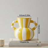 Retro Stripe Ceramic Vase, Elegant Minimalist Home Decor for Living Room Table