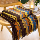 Bohemian Style Knitted Throw Blanket for Sofa Bed Retro Striped Decorative Blankets with Tassels Soft Comfortable Shawl Blanket