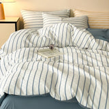 60S Striped Pure Cotton Bedding Sets High-End Japanese Jacquard Quilt Cover Kit Skin-Friendly Home Textiles for Single Double