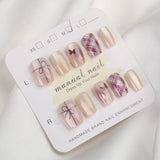 10 Pcs New Blue Dreamy Grid Press on Nails Cute Bowknot and Love Shape Cat's Eye Nail Patch Women Girls Detachable Fake Nails
