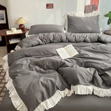 Princess Style Bedding Sets INS Ruffle Lace Bow Quilt Cover Home Romantic Bedclothes Decor Woman Girls Bedroom Duvet Cover 4pcs