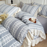 3/4Pcs Vintage French Floral Ruffles Knitted Cotton Double Yarn Soft Skin-friendly Bedding Set Duvet Cover Bed Sheet Pillowcases