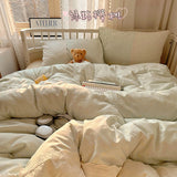 Princess Lace Bedding Set INS Nordic Girls Soft Washed Cotton Bed Flat Sheet Queen King Size Duvet Set Pillowcase Bed Linens