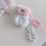 cute pink bow soft plush fluffy bluetooth headphone protector case for airpods 1 2 3 4 pro 2 protective cover luxury bracelet