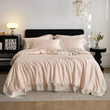 Color Blocking Bedding Set 600TC Lyocell Bamboo Fiber Soft Silky Cool Feeling Duvet Cover Flat/Fitted Bed Sheet Pillowcases 4Pcs