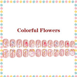 Square Press on Nails Medium Fake Nails with Flower Designs French Tip Nails Press ons Acrylic Nail Cute Spring Stick on Nail