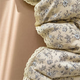 INS Girls Cherry Soft Bedding Set Washed Cotton Bed Sheet Queen King Size Duvet Set Flower Comforter Set Pillowcase Bed Linens