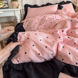 Leopard Print Beding Set Dreamy Color Purple Black Lace Design Wrinkled Cotton double-layer Gauze King Queen Size for Bedroom De