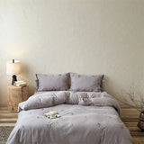 100% Cotton Wrinkled Yarn Flower Embroidery Bedding Set Single Queen King Size Duvet Cover Flat/Fitted Sheet Lace-Up Pillowcases