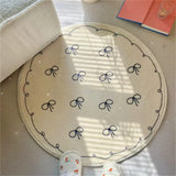 Round Bowknot Pattern Bedroom Rug Cartoon Cute Living Room Carpet Polyester Cozy Decoration for Girls Home Bedroom