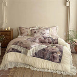 French Luxury Bedding Set Ruffle Lace Trim Digital Printing Duvet Cover Bed Sheet Pillowcases for King Queen Size