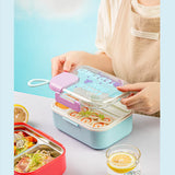 Stainless Steel Lunch Box,Portable Bento Box with Spoon, Plastic Bento Box Kids with Handle, Microwavable Food Container