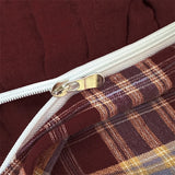 Vintage Lace Ruffles Plaid Print Princess Bedding Set 100% Cotton Double Yarn Duvet Cover Flat/Fitted Bed Sheet Pillowcases 4Pcs