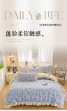 Black Lace Ruffles Korean Bow Decor Bedding Set Duvet Cover Pillowcase Washed Cotton Four-Piece Sets Soft Quilt Cover Bed Sheet