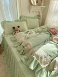 Princ Sle Coral Fce Bedding Set with Lace Milk Velvet Floing Skin-friendly Four-piece Bedding Set French Sle Acti...