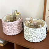 1Pc Rustic Style Portable Cosmetic Storage Bucket Small Broken Flower Desktop Organizer Storage Basket
