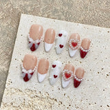 10Pcs Aurora Pink Almond Handmade Press On Nails Full Cover Bowknot Design French Fake Nail Artificial Manicure Wearable Nails