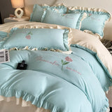 Elegance French Style Bedding Set Duvet Cover Set High Quality  New Lace Princess Embroidery Double Layer Edge King Queen