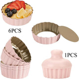 6PCS Mini Round Tart Pan with Removable Bottom and 1 Tart Tamper Set Nonstick for Baking Cupcake Muffin Cakes and Desserts Tools