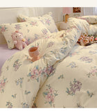 Washed Cotton Pastoral Girls Flower Bedding Sets Bed Linens Quilt Cover Sheet Set Simple Bedspread High Quality Home Textiles