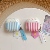 Pink Blue Dots Vertical Stripes Earphone Cover Case with Keychain for Airpods 1, 2, Pro/pro2/pro3, 3, 4, Dustproof, Anti-fall